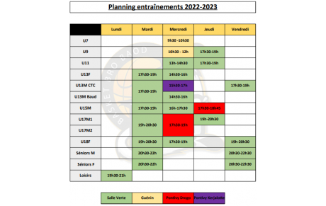 Nouveau planning d’entraînements 2022-23